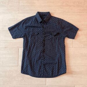 Vese Casual Button Front Shirt Navy Blue w Multicolored Stitch Pattern Medium